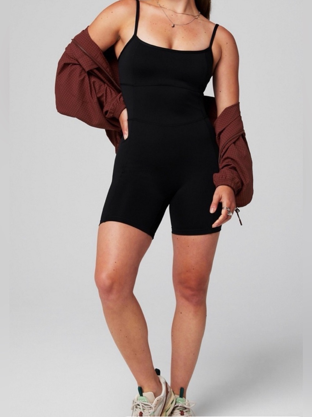 NWT Fabletics Black High-Waist Biker Short Onesie